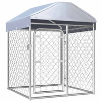 vidaXL Lockable 39.4" Steel Outdoor Outdoor Kennel for Dog with Top Canopy