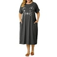 thumbnail image 6 of Agnes Orinda Women's Plus Size Nightgowns Crew Neck Short Sleeves Sleep Dress Cats Print Pajamas Lounge Home with Pocket 3X Dark Gray, 6 of 9