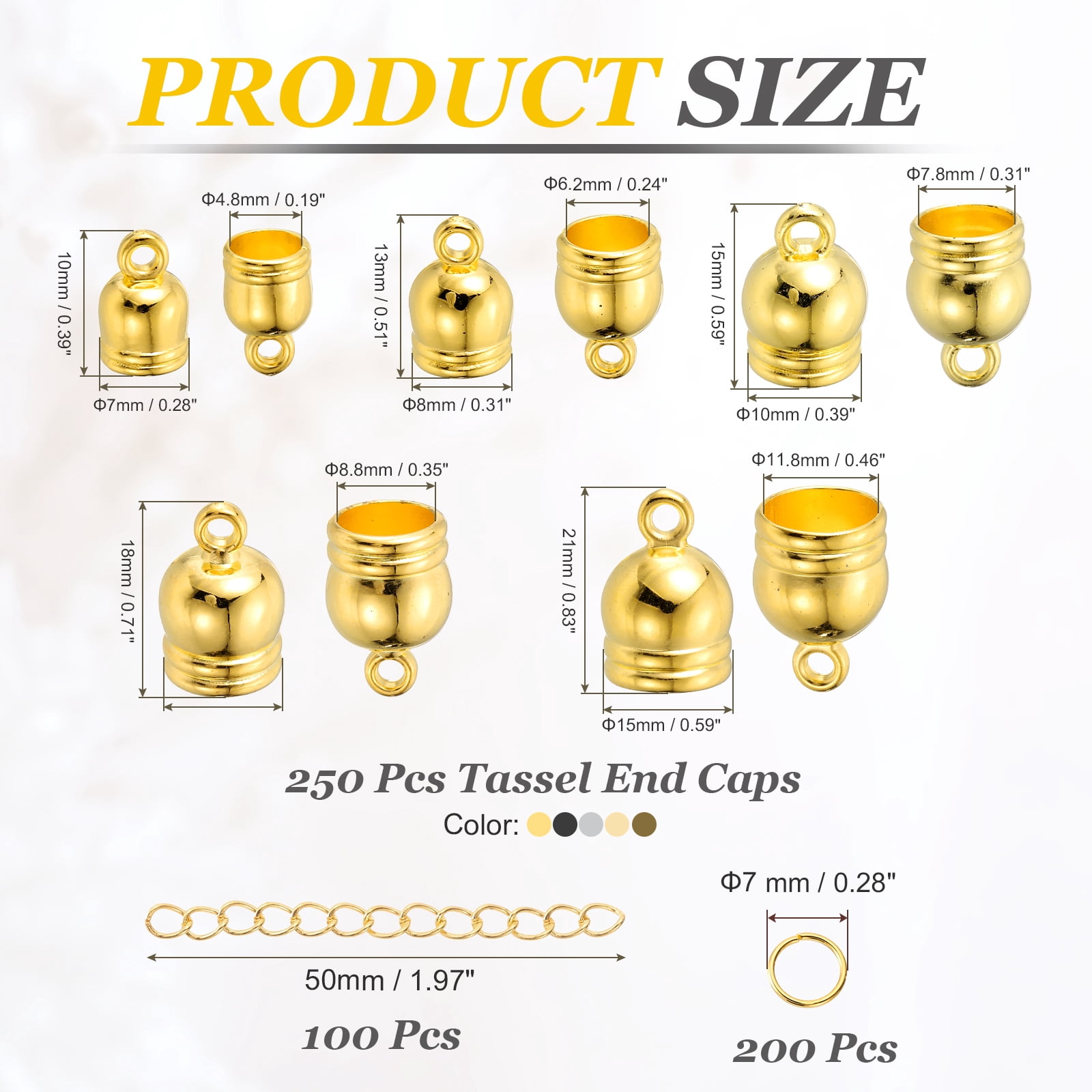 Uxcell 550Pcs Leather Cord End Caps, 4.8 to 11.8mm ID Tassel Barrel End Caps with Extender Chains and Jump Rings for Jewelry Making Findings DIY Bracelet Necklace, Mixed Colors Tone
