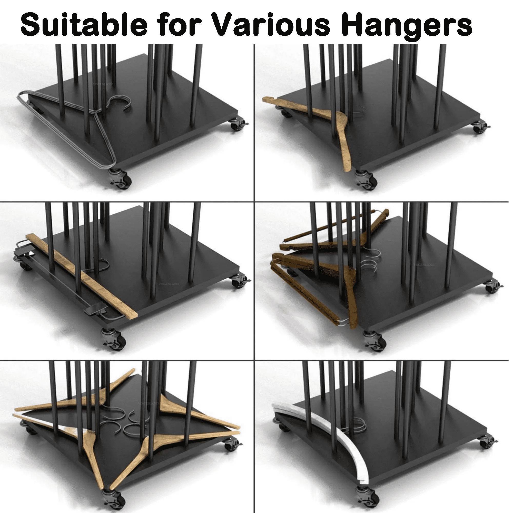 Qunbio 4 Side Hanger Stacker Cart, 4 in 1 Large Clothes Hanger Organizer Rack Stand, Stainless Steel Clothes Hanger Storage Holder for Adult, Black