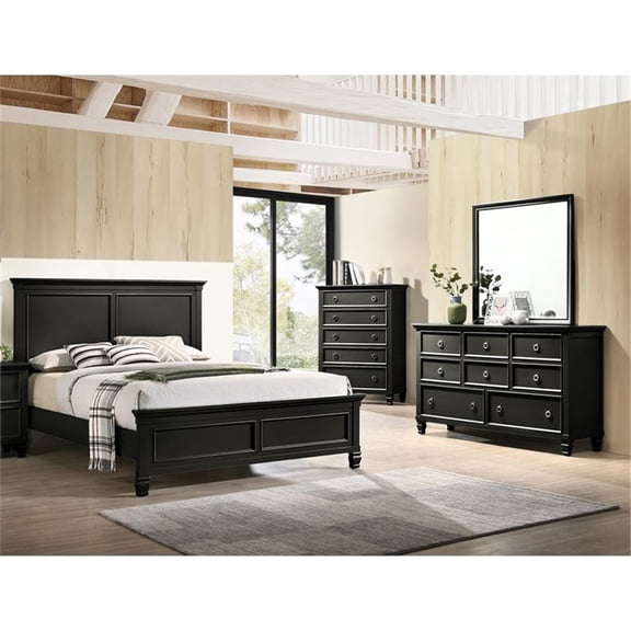 New Classic Tamarack 4-Piece Wood Queen Bedroom Set with Chest in Black