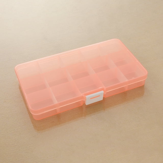 Caja pequeña de plástico transparente de 15 rejillas extraíble para almacenar y clasificar joyas, medicamentos, agujas cosméticas y artículos de pesca