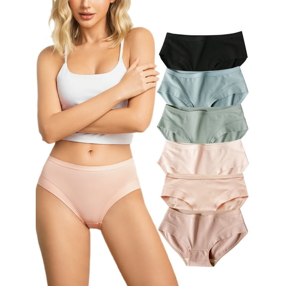 Buankoxy Womens Cotton Underwear Soft Low Rise Bikini Breathable Hipster Panties 6 Pack, Size 4