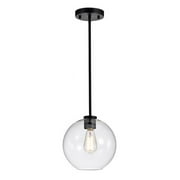 Sunpark  10 x 9.9 x 36 in. Clear Glass Shade LED Pendant Light Fixture with Adjustable Hanging Length, Black