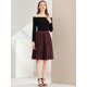 thumbnail image 3 of Allegra K Falda Mujer Midi A Rayas Con Botones Y Elástica, dos colores Negro rojo XS, 3 of 6