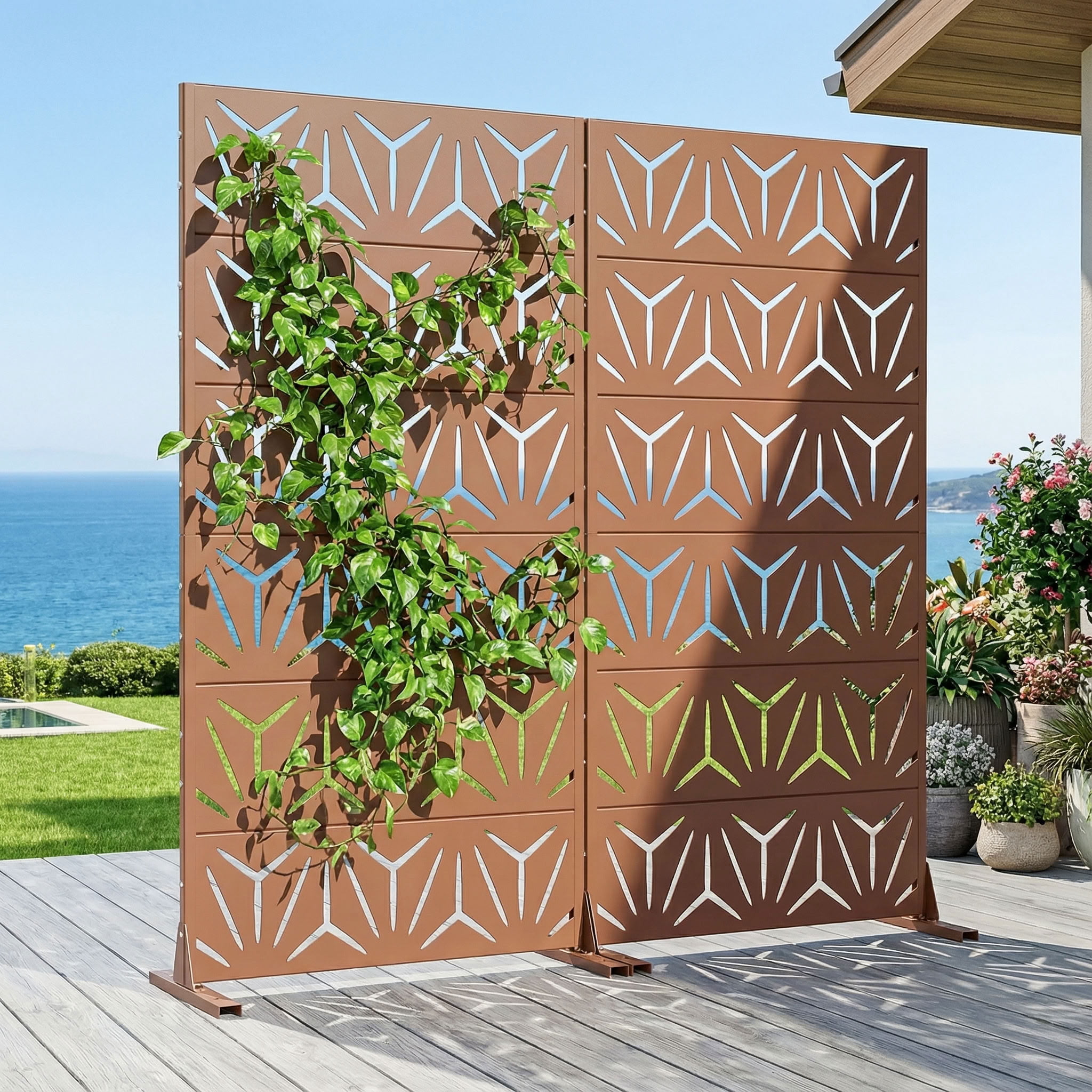 MAYEERTY 6 Panels Metal Outdoor Privacy Screen Panel Garden Divider Patio Backyard Decorative Privacy Fence 2Pcs, 72×35.4×15.7in