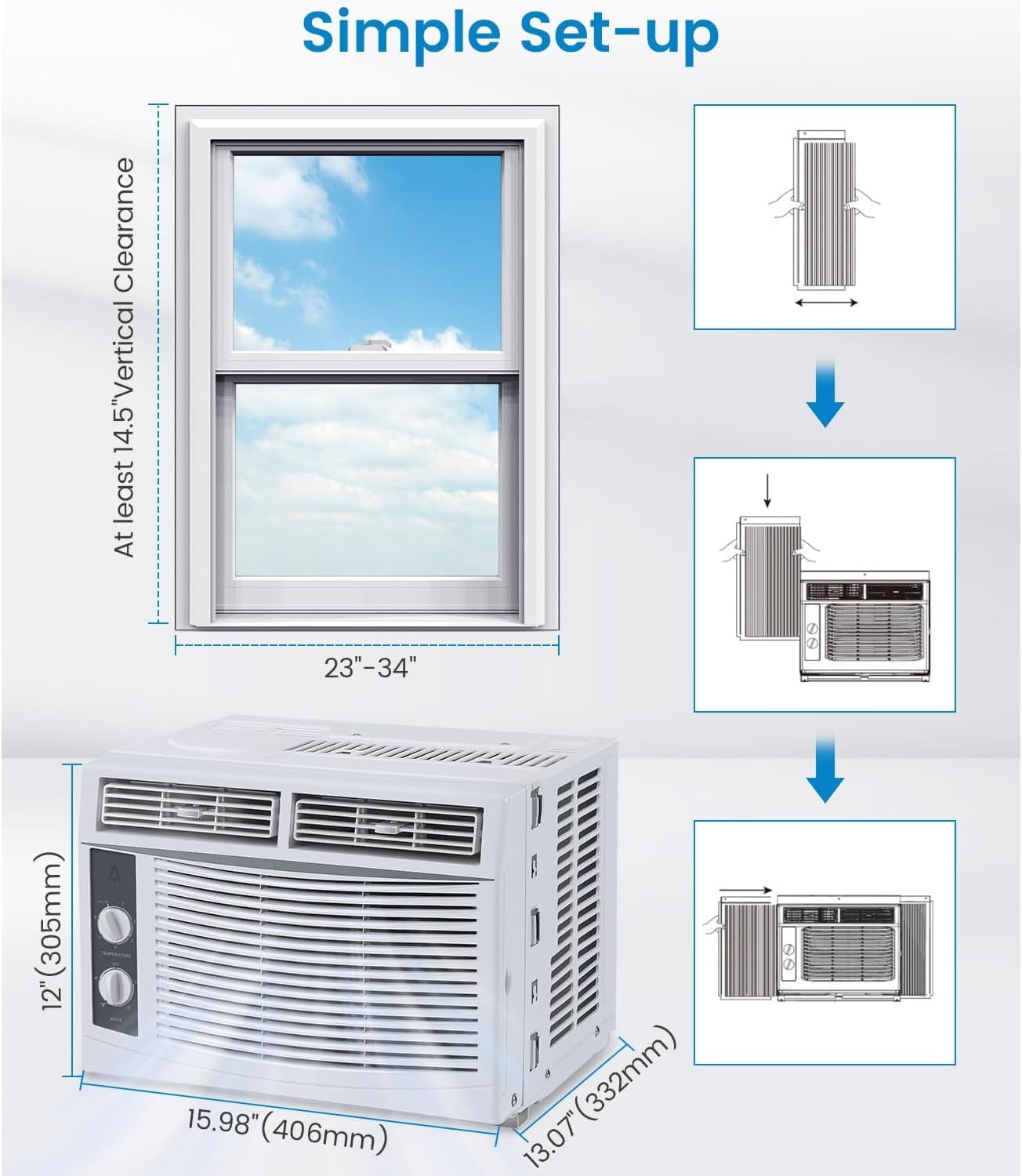 IdealHouse 5000 BTU Window Air Conditioner, Compact AC Unit for Rooms Up to 150 Sq. Ft, Quiet Operation, Fast Cooling, Easy-to-Use Mechanical Controls, Energy Efficient, Includes Installation Kit