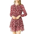 thumbnail image 3 of INSPIRE CHIC Women's Floral Printed Smocked Waist V Neck Long Sleeve Chiffon Dresses S Wine Red, 3 of 7
