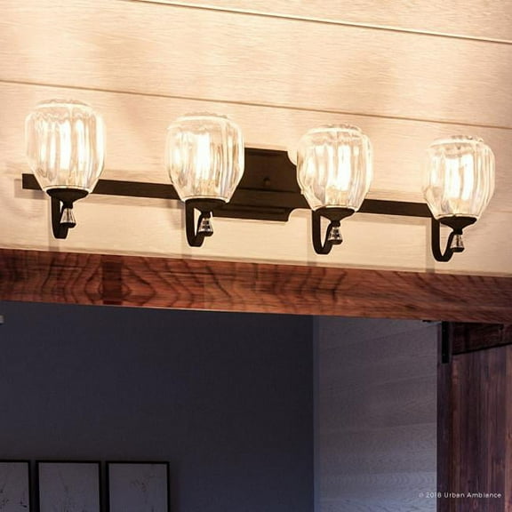 Urban Ambiance Luxury Luxe Bath Fixture, Size: 7-1/2"H x 32"W, with Transitional Style Elements, Olde Bronze Finish and Clear Water Shade, UHP2035