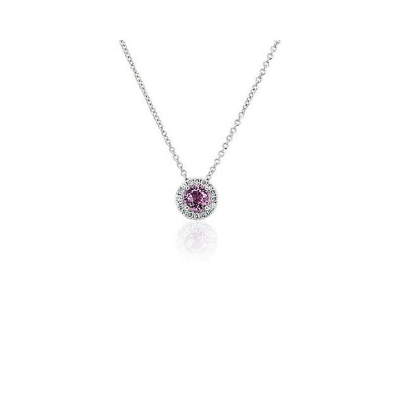 2.20 Carat Excellent Round Cut Natural Diamond Pink Sapphire Gemstone Wonderful Halo Style Necklace for Women Solid 14K White Gold With 18 inches Chain