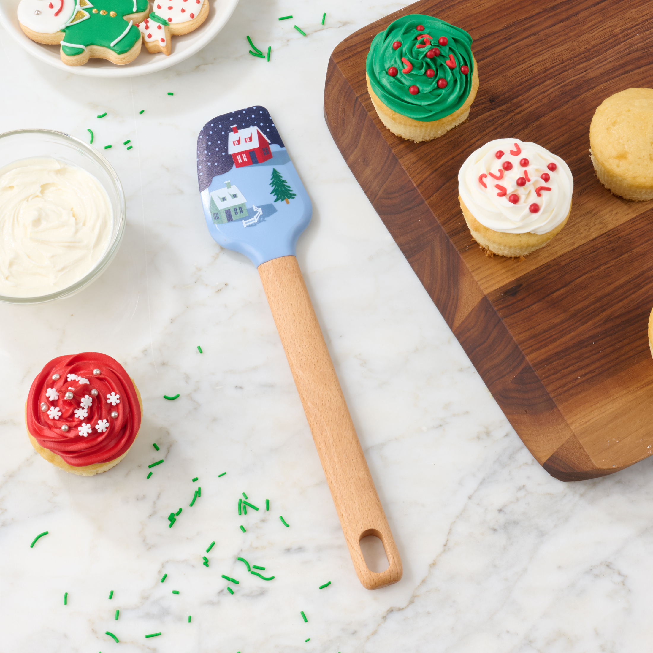 Holiday Time Silicone and Beechwood Spatula, Winter Scene, Blue