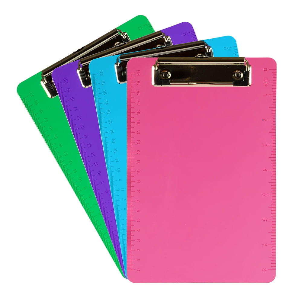 JAM Paper Small Plastic Clipboards, 6 x 9" Assorted Fashion Colors, 4 per Pack