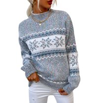 SWSMCLT Women's Long Sleeve Sweater Knit Christmas Pullover Sweaters Cute Chunky Warm Printed Winter Drop Shoulder Grey Small
