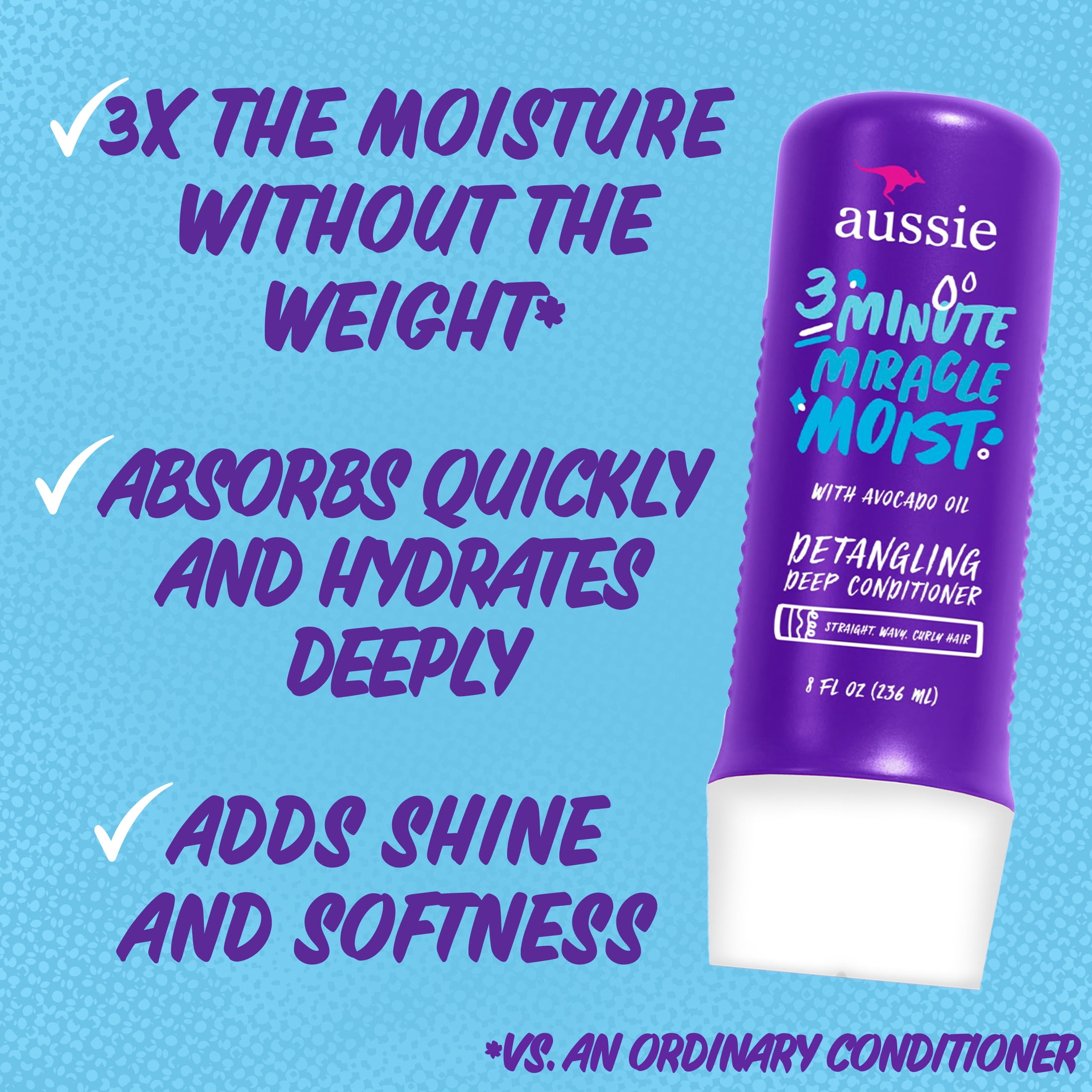 (4 pack) Aussie 3 Minute Miracle Moist Conditioner, Paraben Free, Twin Pk, 8.0 fl oz. for All Hair Types