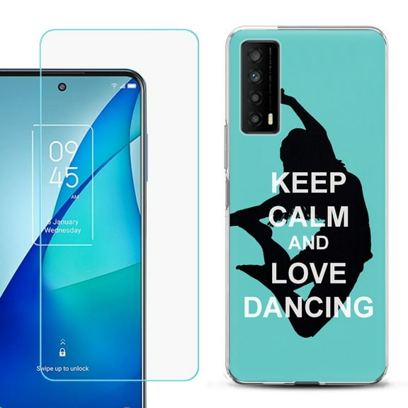 Slim-Fit Gel TPU Phone Case for TCL Stylus 5G, with Tempered Glass Screen Protector, by OneToughShield ® - Keep Calm / Dancing