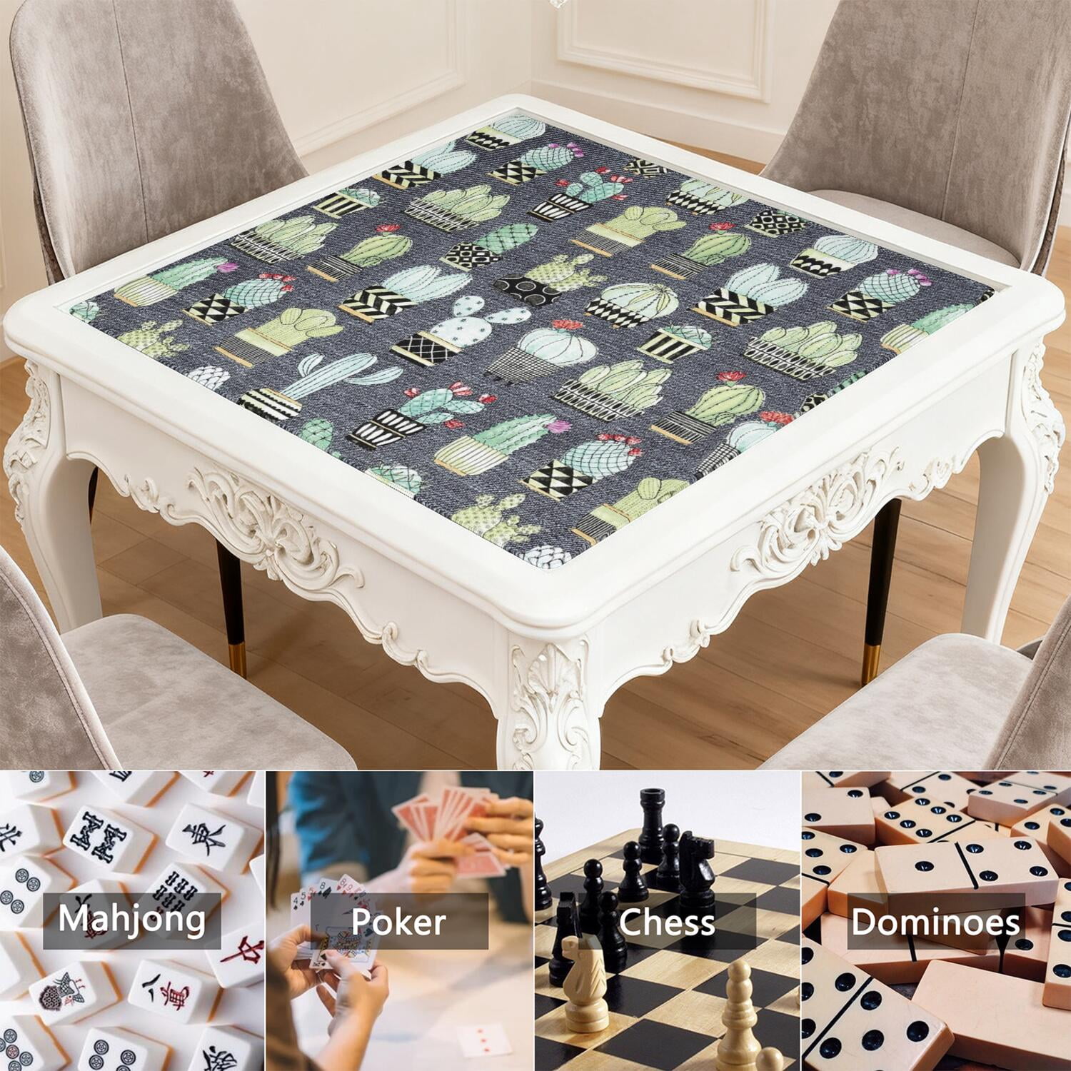 31.5 Inch Botanical Style Mahjong Mat Made of Rubber with Anti-Slip Non-Skid Backing and Noise Reduction Technology for Multi-Purpose Game Table Use