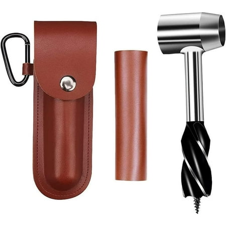 

Bushcraft Hand Drill Steel Woodworking Manual Drill Tool with Leather Sheath Case Auger Wrench for Bushcrafter Craftsman Brown Brown