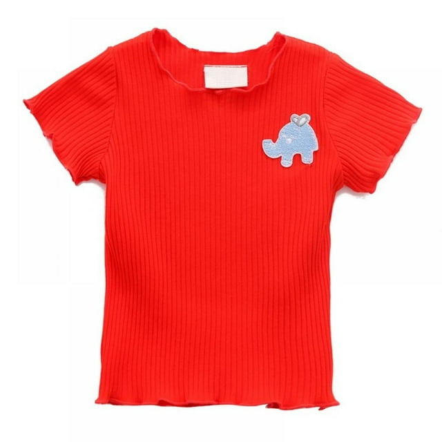 Toddlers Baby Girls Summer Clothes Ruffle Ribbed Knit Short Sleeves T-Shirt Tops