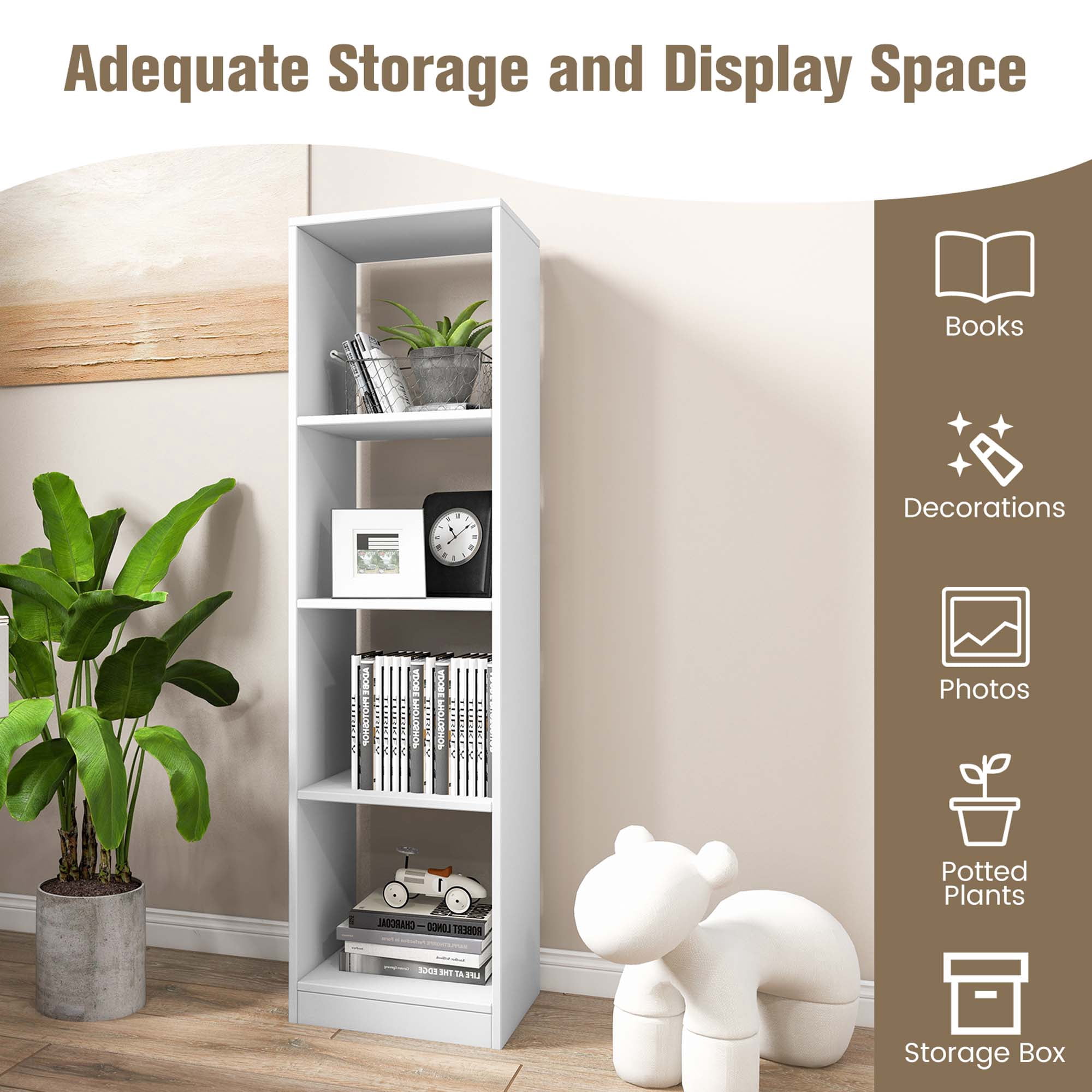 Costway 1PC 56'' Tall Bookcase, Freestanding Bookshelf with 4 Open Cubes