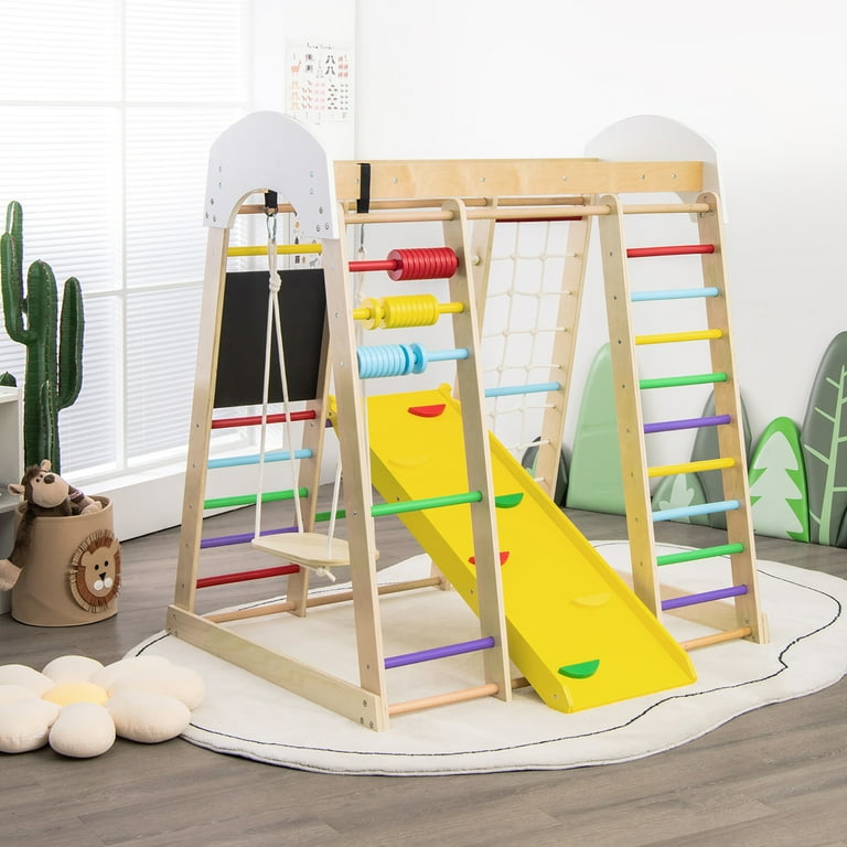Costway 8-in-1 Multicolor Wooden Jungle Gym Playset for Toddlers
