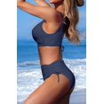 thumbnail image 2 of HSHDLDF High Waisted Bikini Twist Front Tie Back 2 Piece Swimsuit Solid Color, 2 of 7