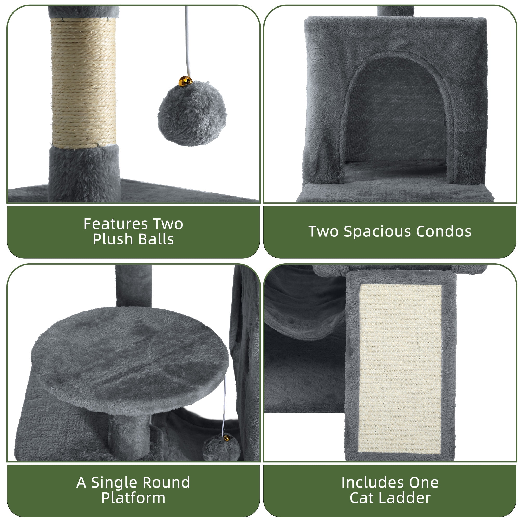 Uforic 54" Cat TreeTower with Sisal Scratching Post Tower Hammock Perch for Indoor Cats, Dark Gray