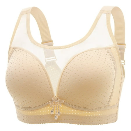 Audhol Lace Bralette Women Lace Back Button Shaping Cup Adjustable Shoulder Strap Large Size Underwire Bra Lightly Lined Bras for Women Beige 42