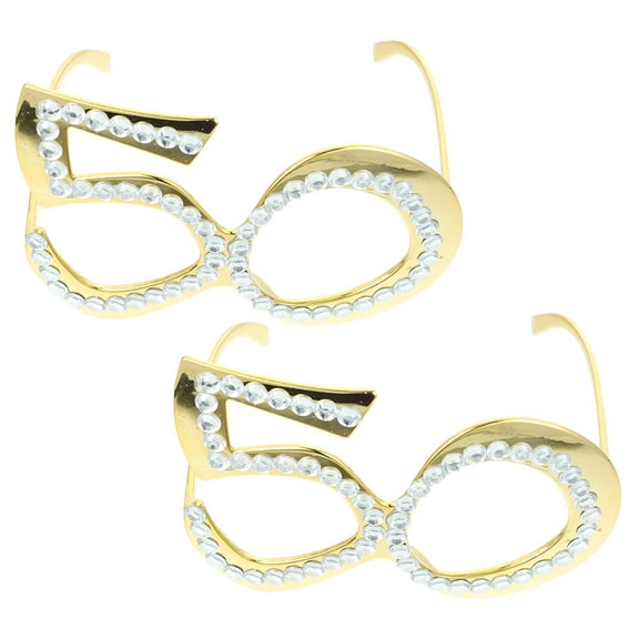 Worgeous Golden Birthday Party Glasses for Adults with Rhinestones Decorative Plastic Photo Prop for 50th Anniversary