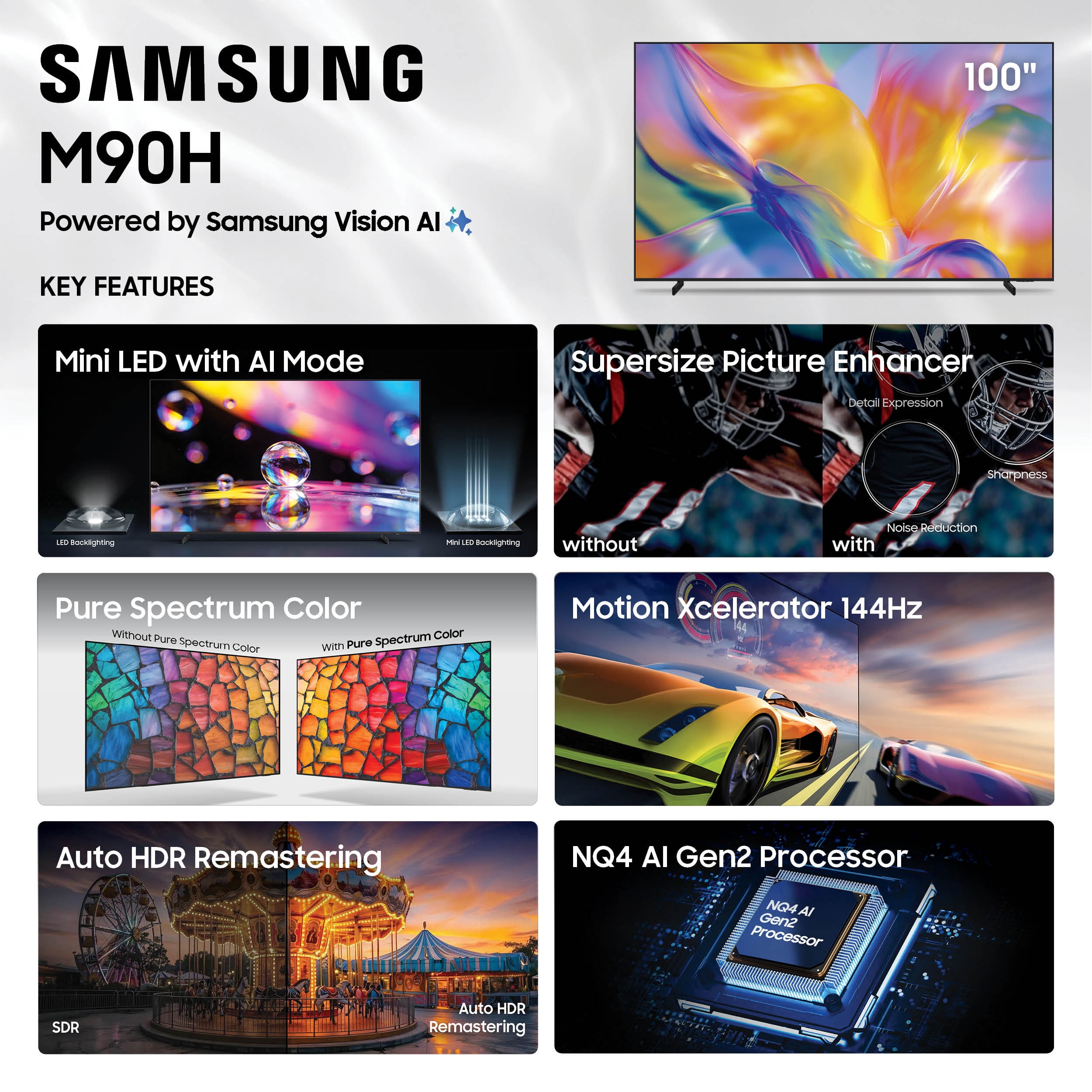 Samsung 100" Class M90H Series Mini LED 4K UHD AI Smart Tizen TV 2026 - UN100M90HAFXZA
