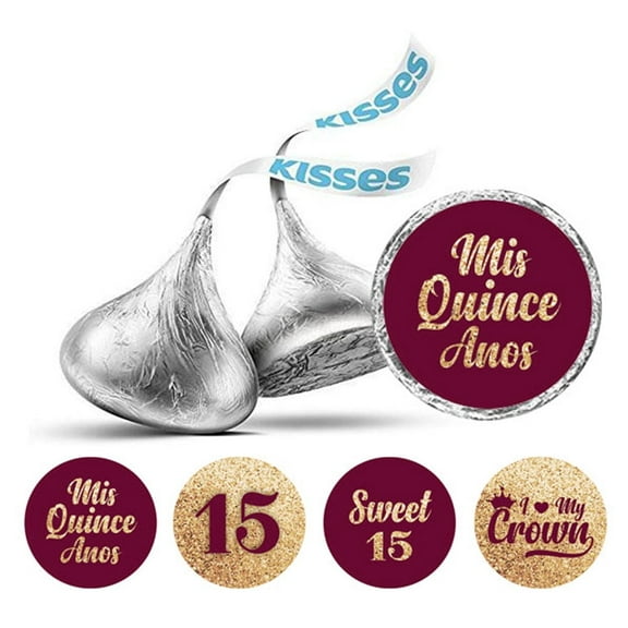 Darling Souvenir Quinceanera 15 Birthday Stickers for chocolate Candy Labels 190 Pcs-Burgundy & Golden