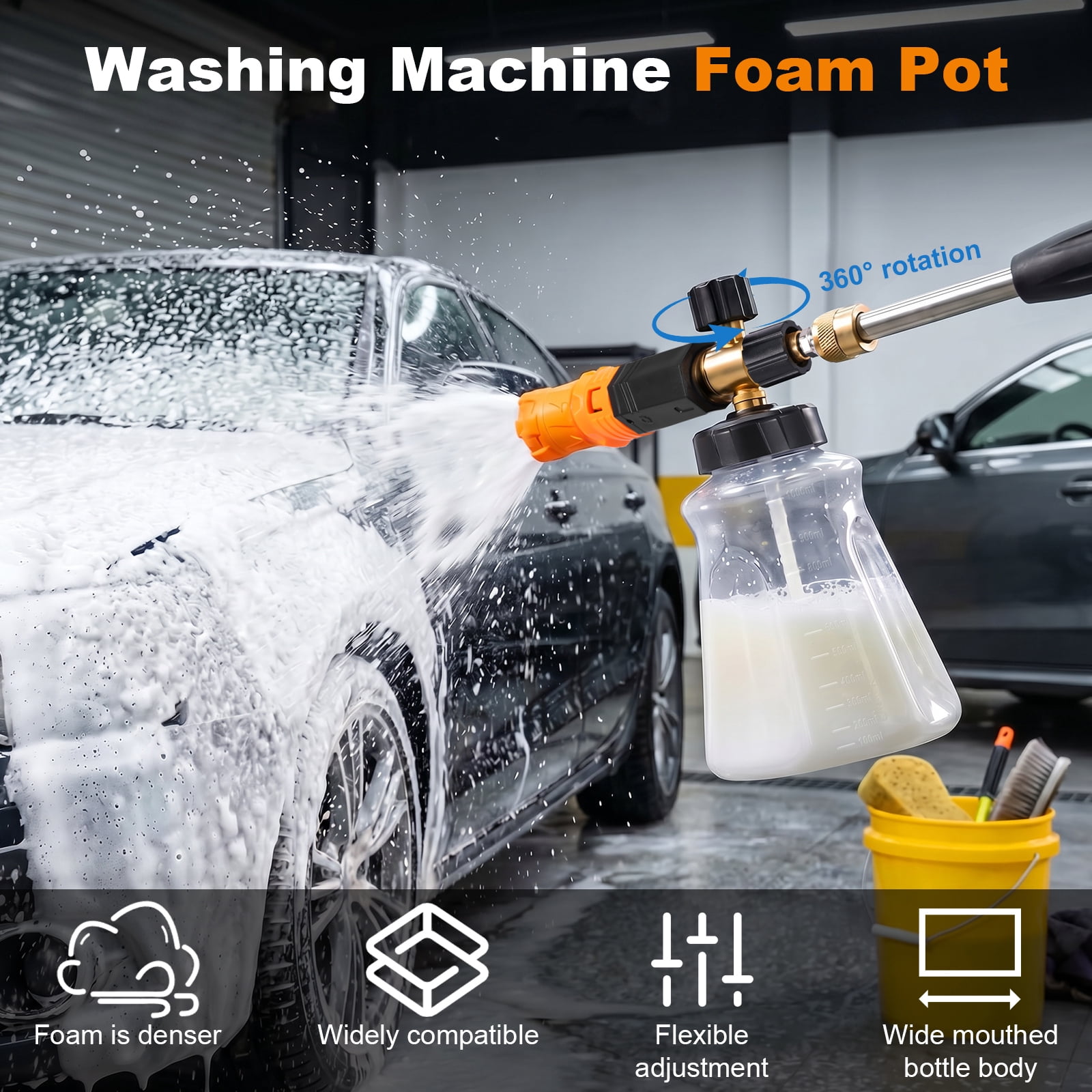 Professional Foam Cannon for Pressure Washer, 1000-4000 PSI Snow Foam Lance with 1.1mm & 1.2mm Orifice Nozzles, 360° Adjustable Spray Pattern, 1/4" Quick Connector for Car Wash and Home Cleaning