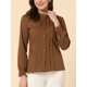 thumbnail image 2 of Camisa con botones plisada Allegra K de algodón de oficina con volantes y cuello falso para mujer Marrón S, 2 of 4