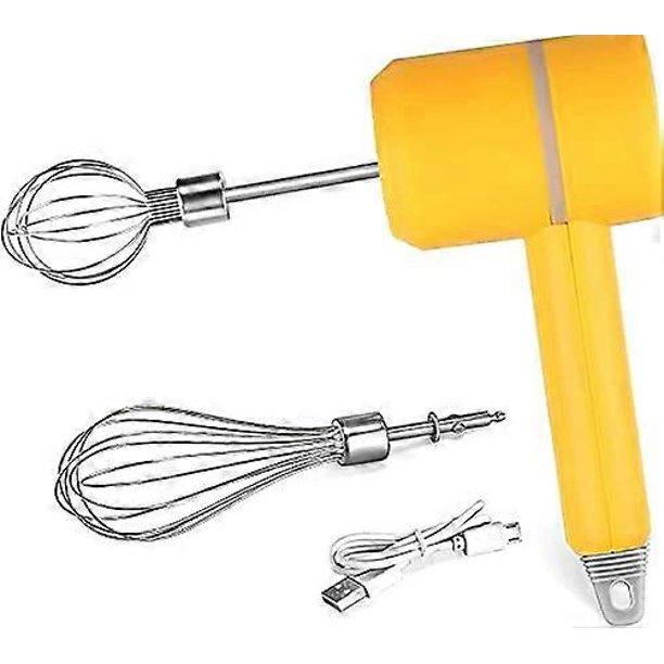 ZHAOCHENG Batidora de mano portátil inalámbrica eléctrica, batidora de mano ligera ajustable de 3 velocidades, recargable por USB, batidora de huevos de acero inoxidable con varillas (amarillo)
