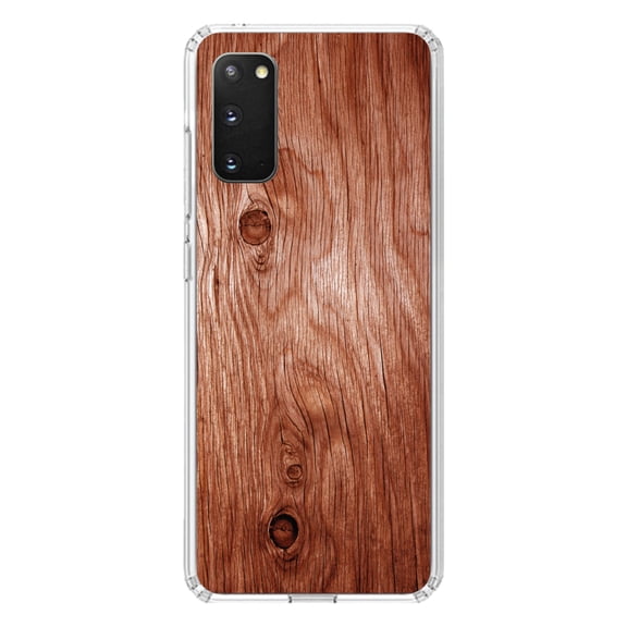 DistinctInk Clear Shockproof Hybrid Case for Galaxy S20 PLUS / 5G (6.7" Screen) - TPU Bumper, Acrylic Back, Tempered Glass Screen Protector - Orange Weathered Wood Grain Print - Printed Wood Image