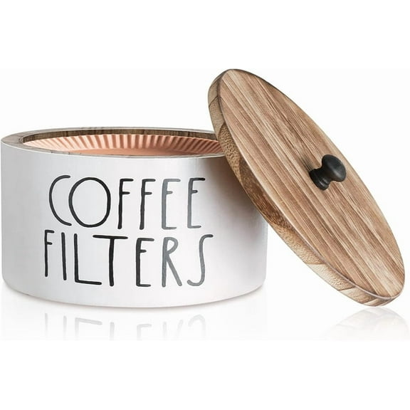 Meilimei Wooden Coffee Filter Holder with Lid, Rustic Farmhouse Storage Container and Dispenser Basket for Coffee Bar Decor, White