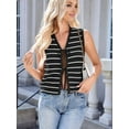 thumbnail image 5 of Women'S 2025 Summer Trendy Crochet Knit V Neck Sleeveless Tie Front Striped Sweater Vests Beach Outfits Black M, 5 of 9