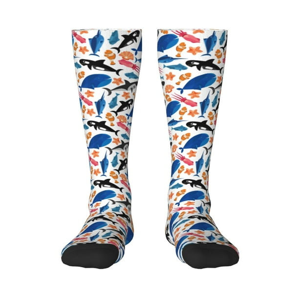 Fotbe Cute Sea Animals Calcetas Divertidas Estampadas para Hombre y Mujer, Calcetas de Algodón hasta la Rodilla para Caminar, Correr, Enfermería y Embarazo