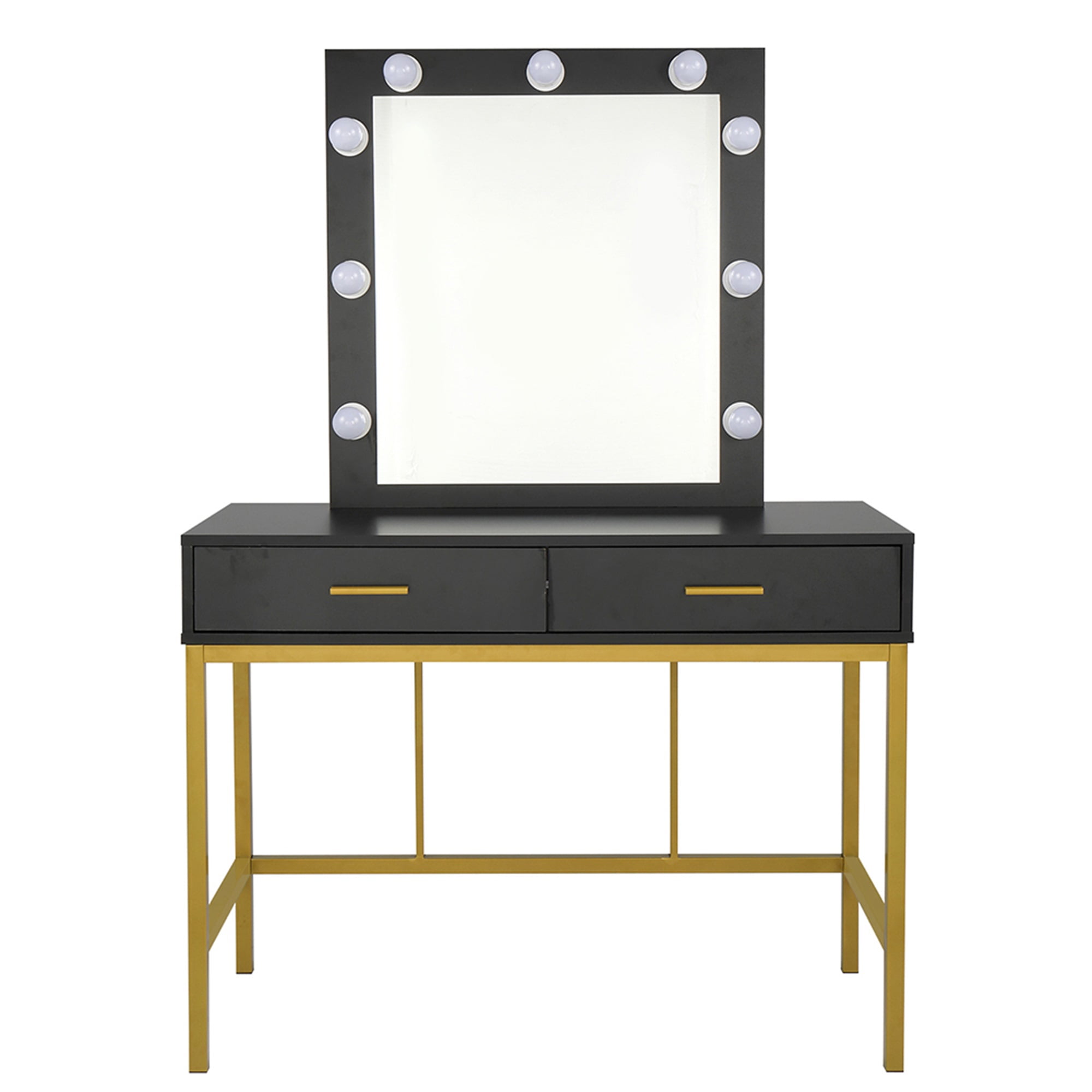 Kadyn Vanity Table and Chair Set, Make Up Vanity Desk with 2 Drawers, Makeup Vanity Table, Black