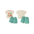 thumbnail image 2 of BemeyourBBs Toddler Baby Boy Summer Clothes Infant Baby Boys Summer Beach Holiday Outfit Shorts Sets Short Sleeve Castle Embroidery T -Shirt Tops and Plaid Plaid Pockets Shorts Set, 2 of 9