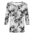 thumbnail image 5 of Royisotas Summer Women's Plus Size Tops Floral Graphic Casual Gray 3/4 Sleeve Tshirts Shirts Crew Neck Comfortable Loose Shirts, 5 of 5