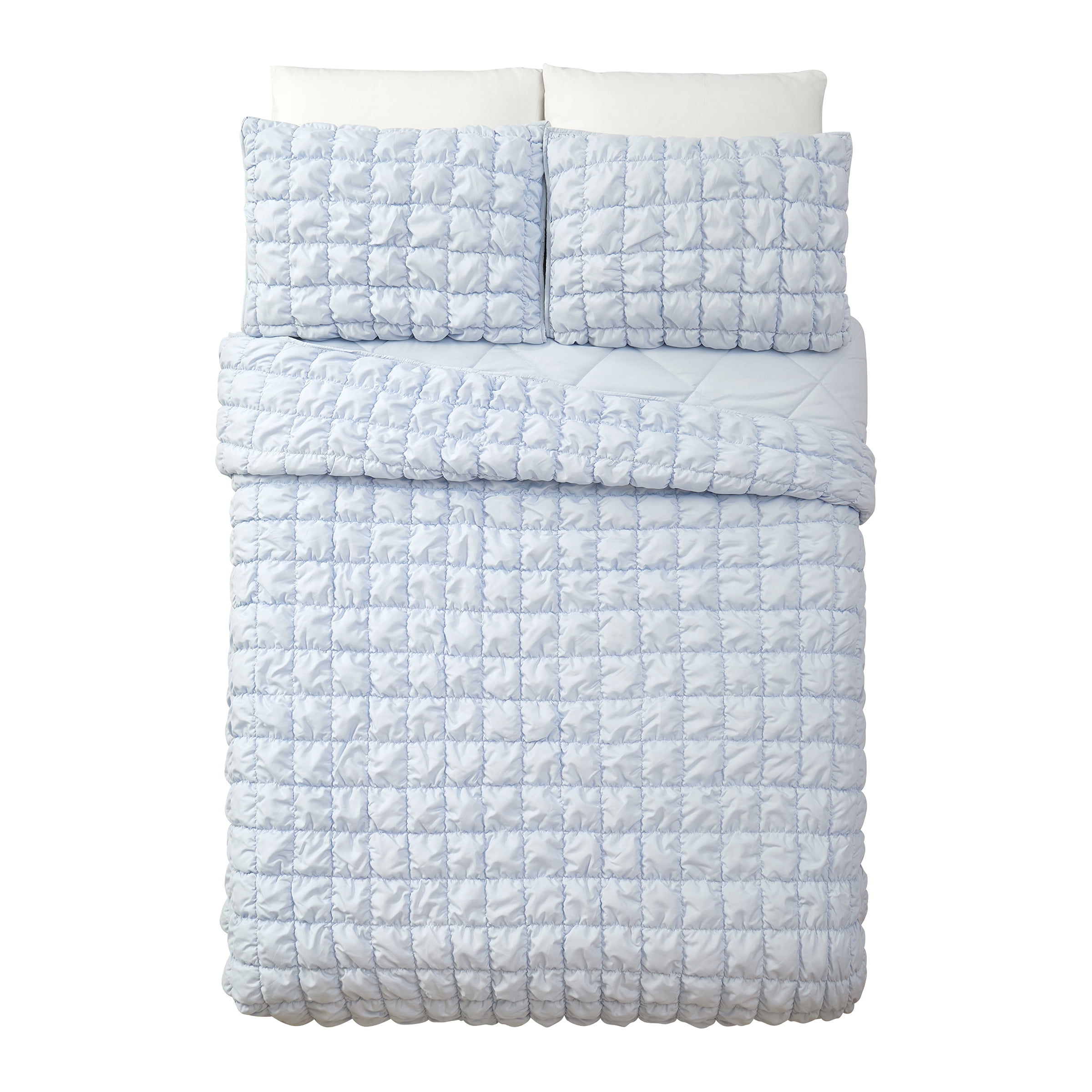 Urban Playground Kids and Teens Dreamy Clouds Marshmallow Blue 3-Piece Solid Quilt Set, Full/Queen