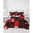 thumbnail image 2 of Quilts Queen Size Bedding Set, Red Black Lightweight Quilted Comforter, Modern Abstract Art Botanical Soft Reversible Bedspread Coverlet with Pillow Covers for All Season, 90" x 96", 2 of 7