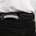 thumbnail image 4 of Buckle-Down Belt, Seatbelt Buckle Belt, Living the Dream Scroll Gray Black White, 34 to 52 Inches, 4 of 9