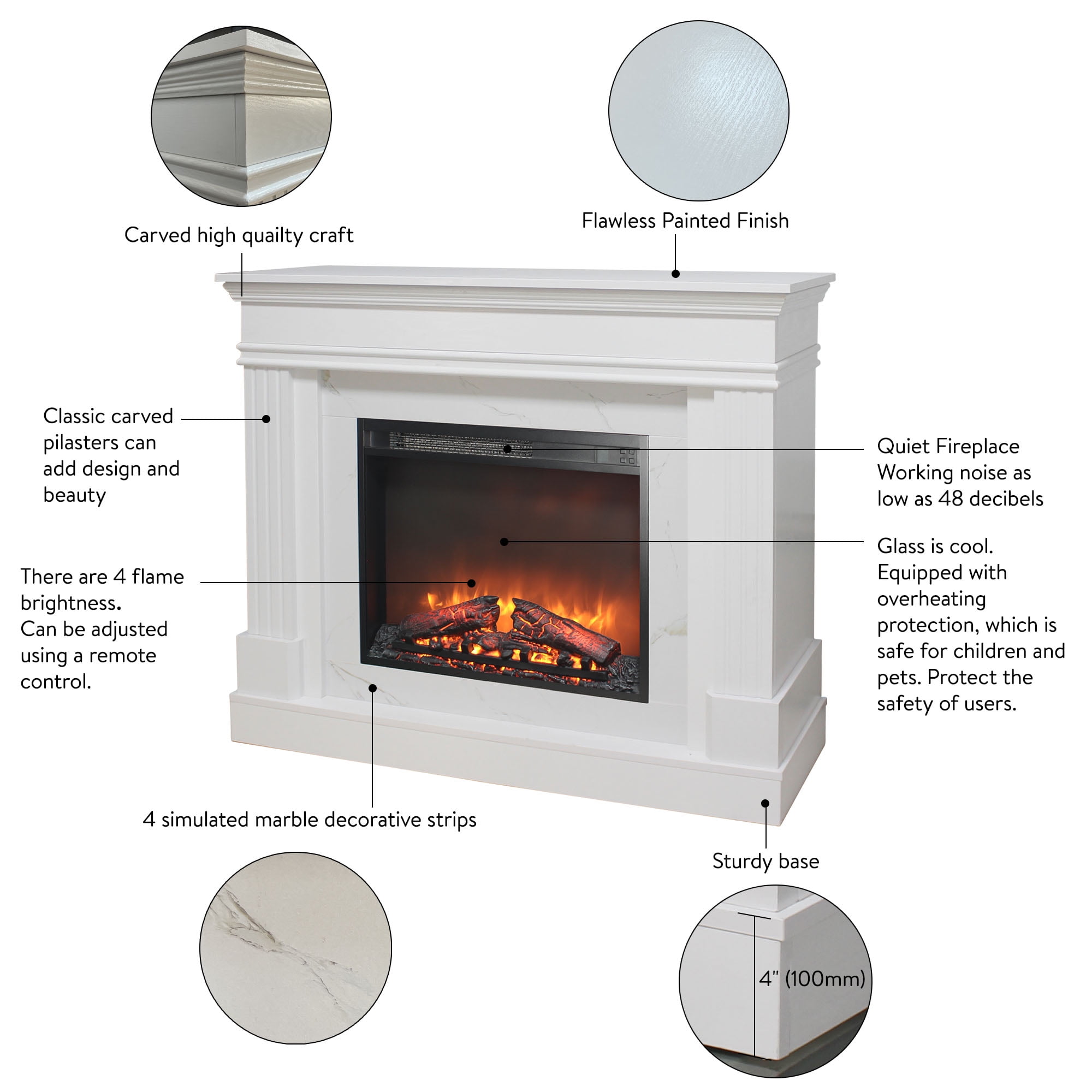 Electric Fireplace Mantel, Woode TV Stand with 24"Insert Heater, Farmhouse Heater with 4 Brightness,Freestanding Media Console for Living Room,Bedroom