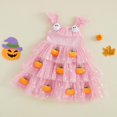 thumbnail image 2 of KAUOD Kids Toddler Halloween Outfit Flying Sleeve Pumpkin Tiered Tulle Dress Baby Girl Halloween Dress Sparkly Birthday Party Dress, 2 of 9