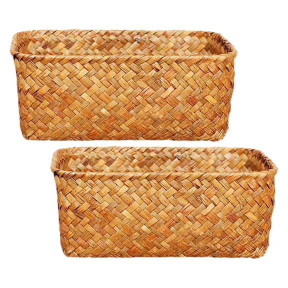Masteelf 2pcs Handwoven Seagrass Storage Baskets Rectangular Organizer Bins for Kitchen Bathroom Living Room Shelves Desk Countertop