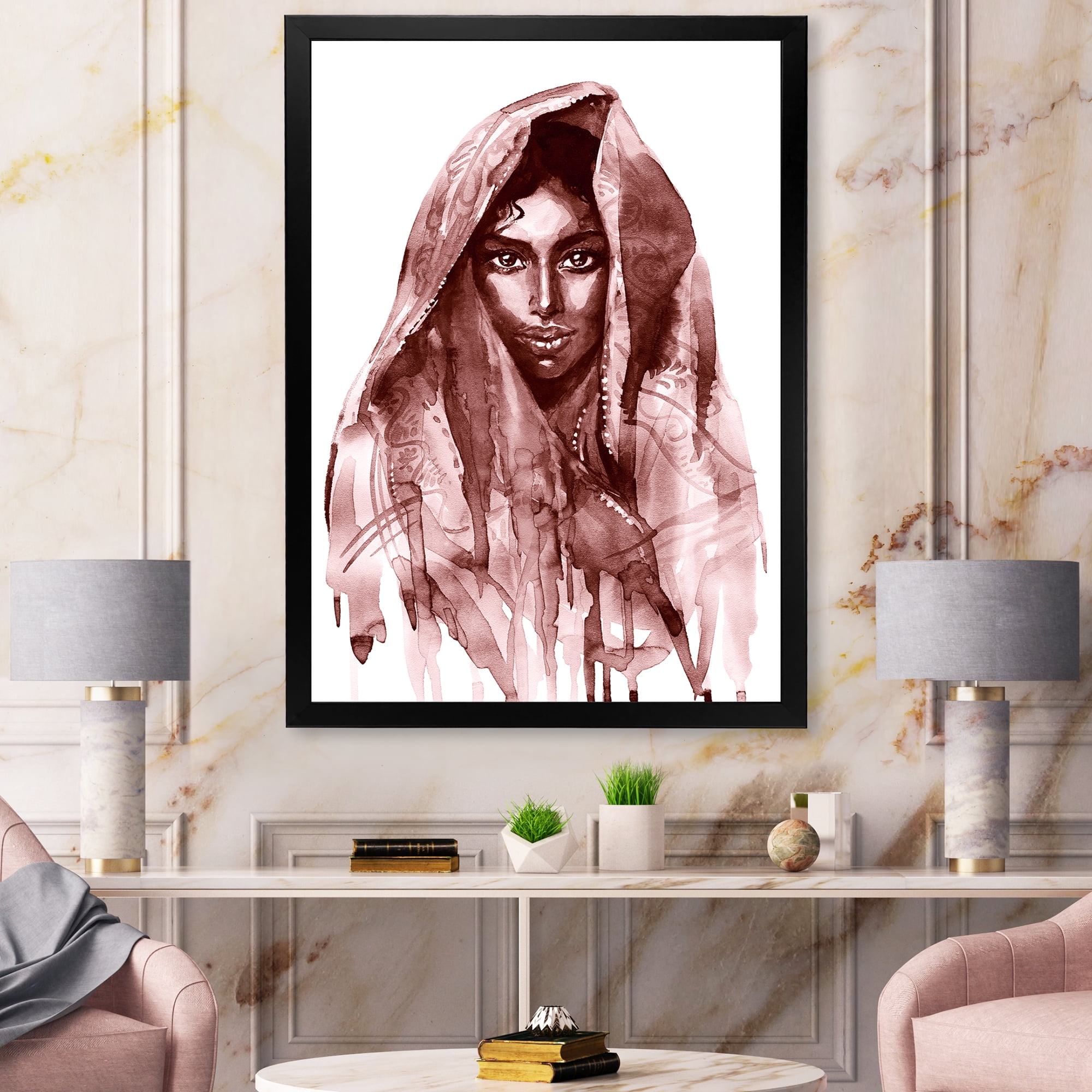 Designart 'Black and White Portrait of Young Indian Woman II' Modern Framed Art Print