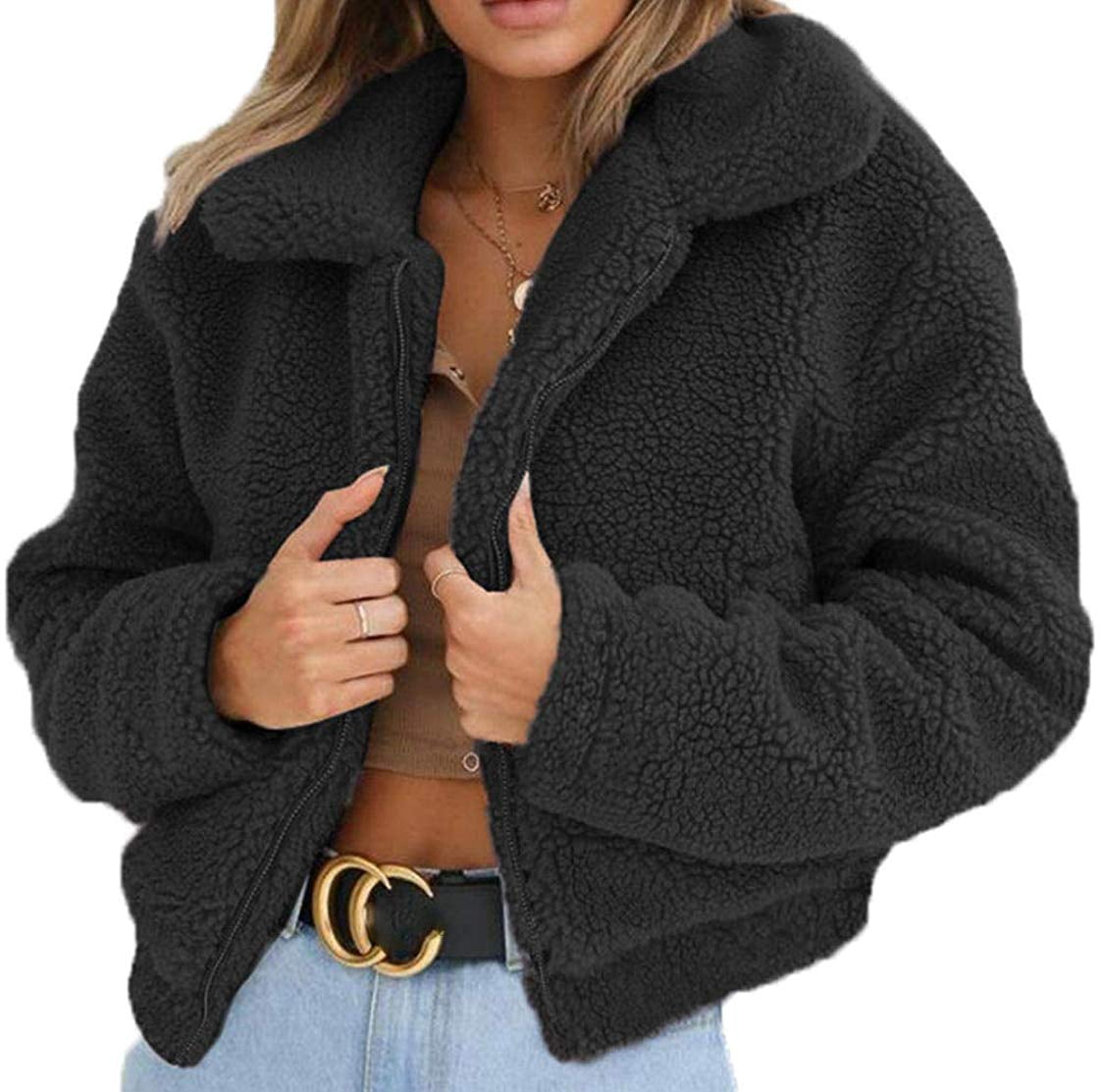 Sylvamorning Women Thick Warm Teddy Bear Jacket Fleece Coat Zip Up