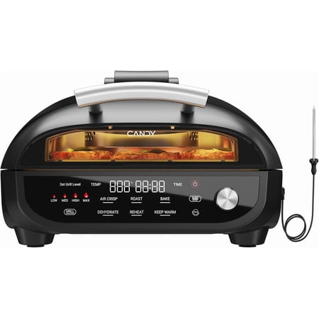 Indoor Grill and Air Fryer Combo with Ceramic Accessories, 7-IN-1 Digital Display, 5.2 QT Electric Smokeless, 500°F Max, Large View Window, Roast, Bake & Dehydrate, Adjustable Temps, Easy Clean