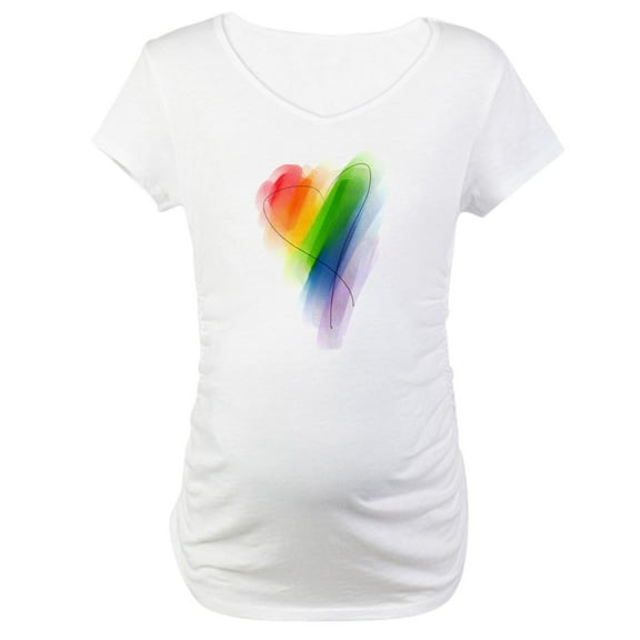 CafePress - Watercolor Rainbow Heart_Tr Maternity T Shirt - Cotton Maternity T-shirt, Cute & Funny Pregnancy Tee